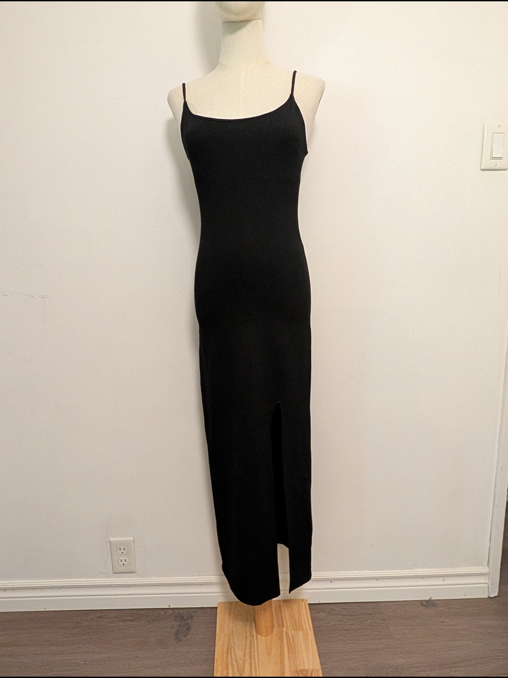 Forever 21 Black Spaghetti-Strap Maxi Dress with Front Slit